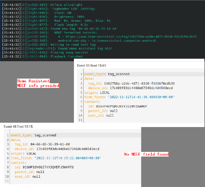 Screenshot of the logs in tag reader when scanning a card