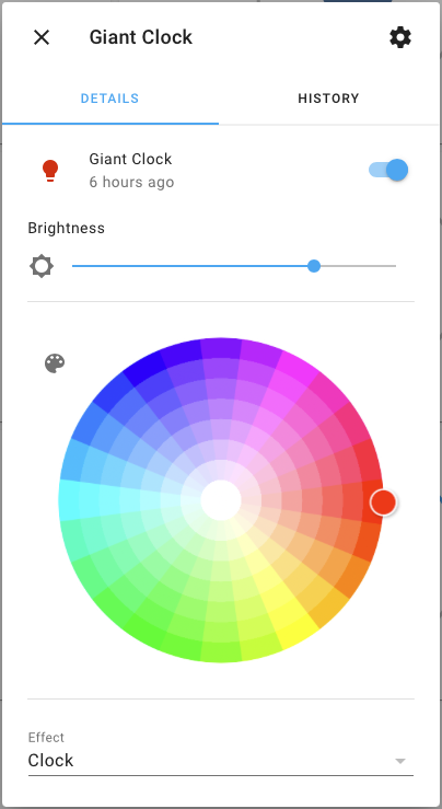 Screen capture from home assistant card for Giant clock